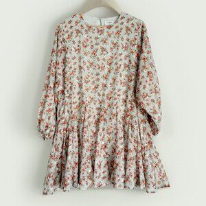 Storia Gray Floral Eyelet Mini Dress Sz Medium Long Sleeve Cottagecore Romantic